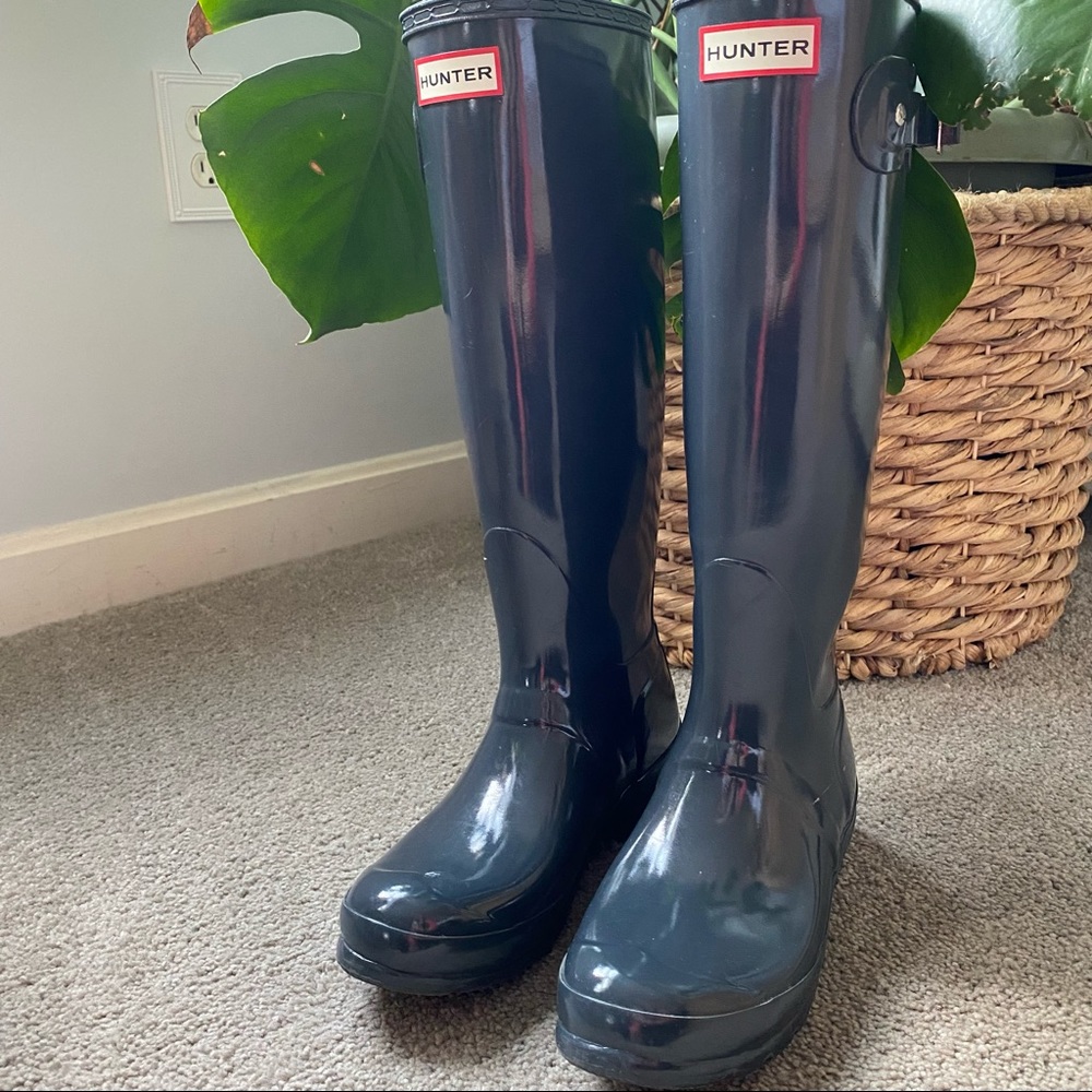 Hunter boots, knee-high, dark slate gloss, size 6